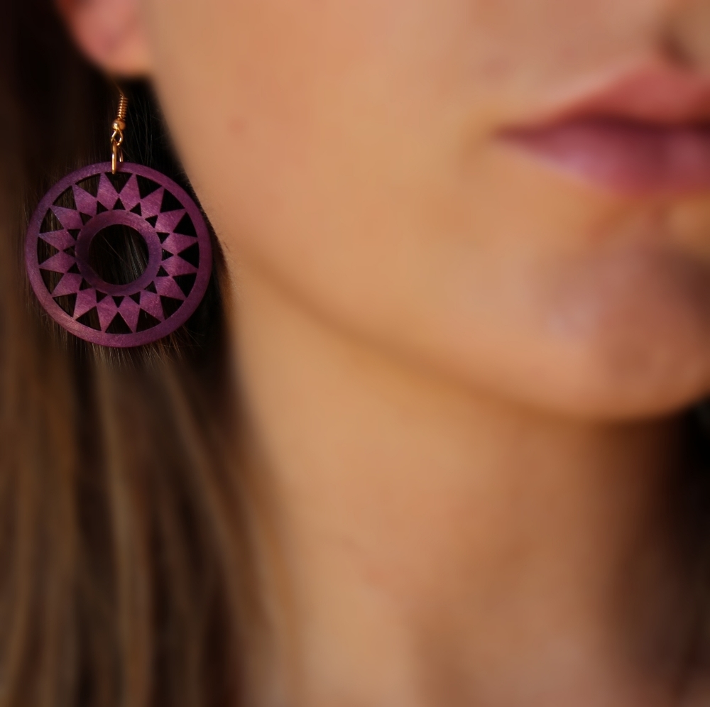 *2 for $15* Plum Sun Wood Drop Earrings